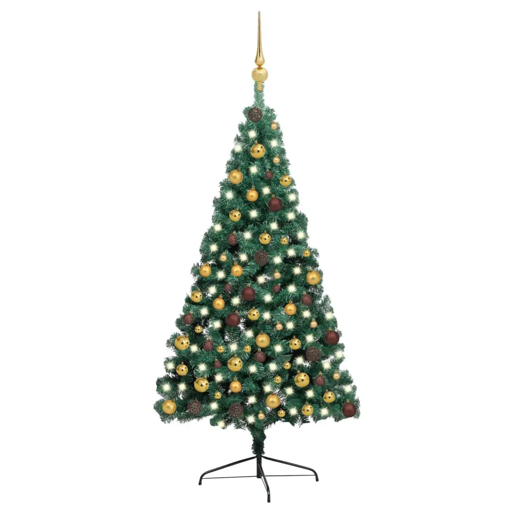 vidaXL Set Albero Natale Artificiale a Metà LED e Palline Verde 210 cm