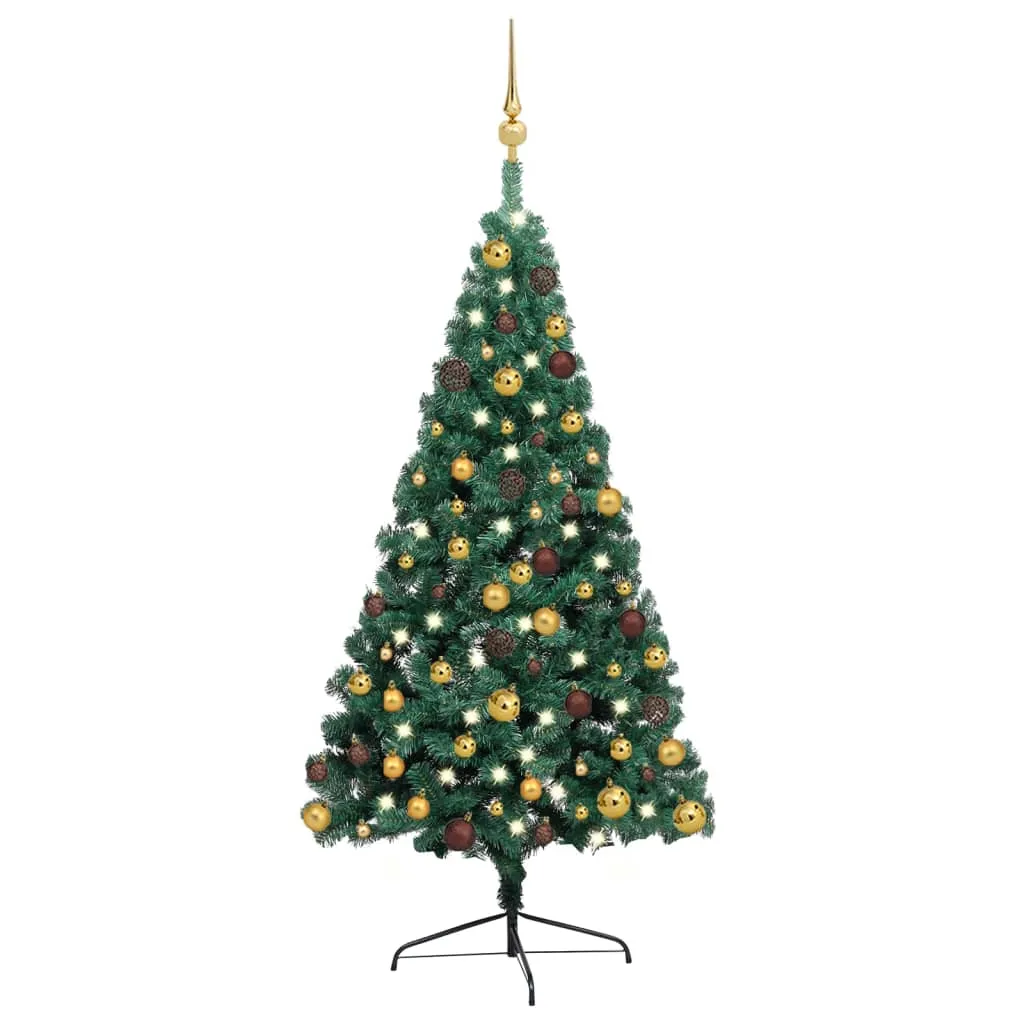 vidaXL Set Albero Natale Artificiale a Metà LED e Palline Verde 240cm