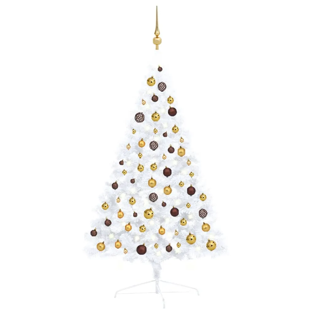 vidaXL Set Albero Natale Artificiale a Metà LED Palline Bianco 120cm