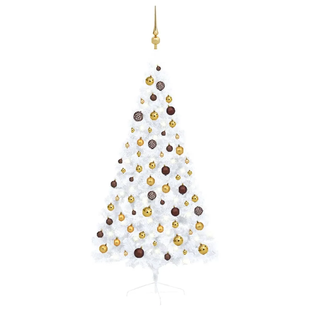 vidaXL Set Albero Natale Artificiale a Metà LED Palline Bianco 150cm