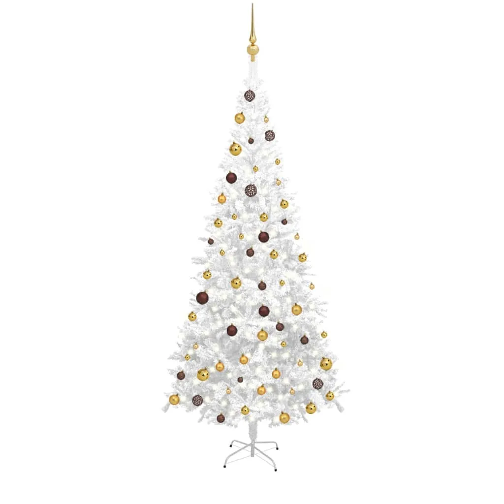 vidaXL Albero di Natale Artificiale Preiluminato Palline 240 cm Bianco