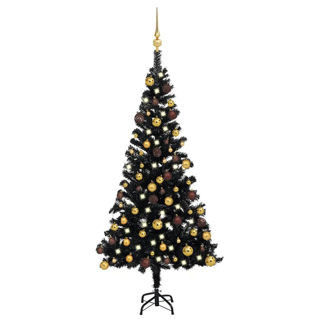 vidaXL Albero di Natale Preilluminato con Palline Nero 120 cm PVC