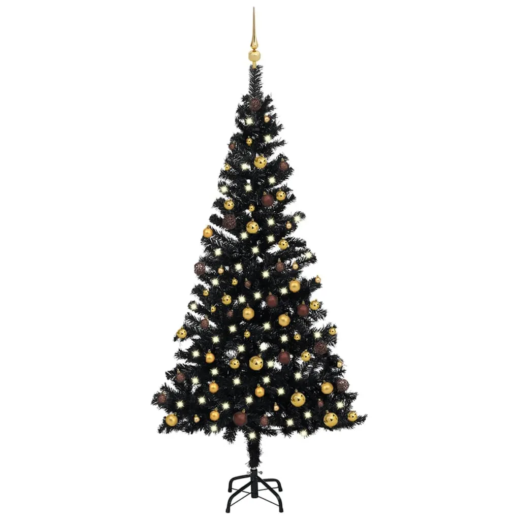 vidaXL Albero di Natale Preilluminato con Palline Nero 150 cm PVC