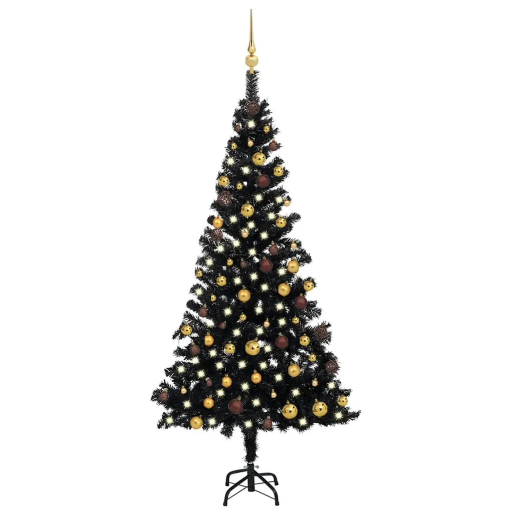 vidaXL Albero di Natale Preilluminato con Palline Nero 180 cm PVC