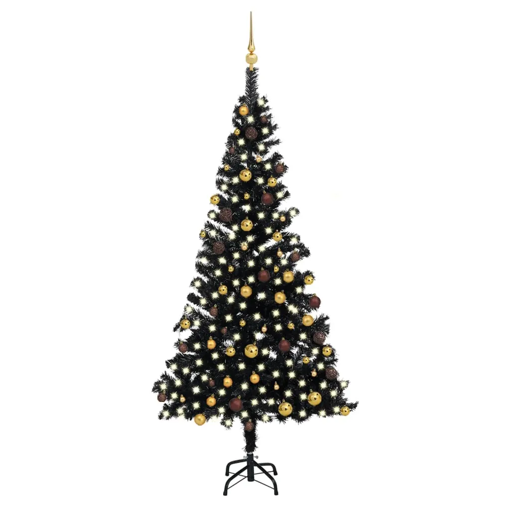 vidaXL Albero di Natale Preilluminato con Palline Nero 210 cm PVC