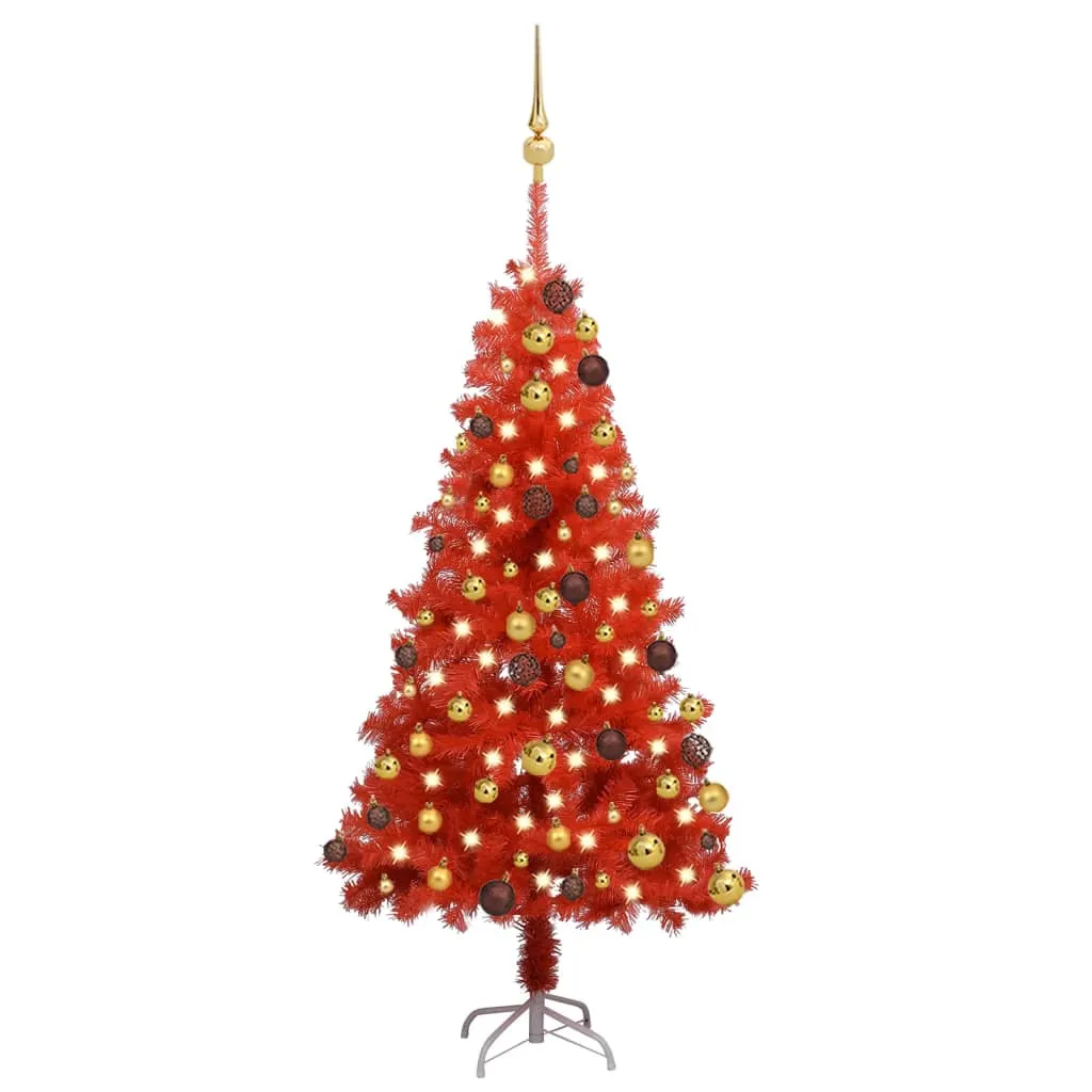 vidaXL Albero di Natale Preilluminato con Palline Rosso 120 cm PVC