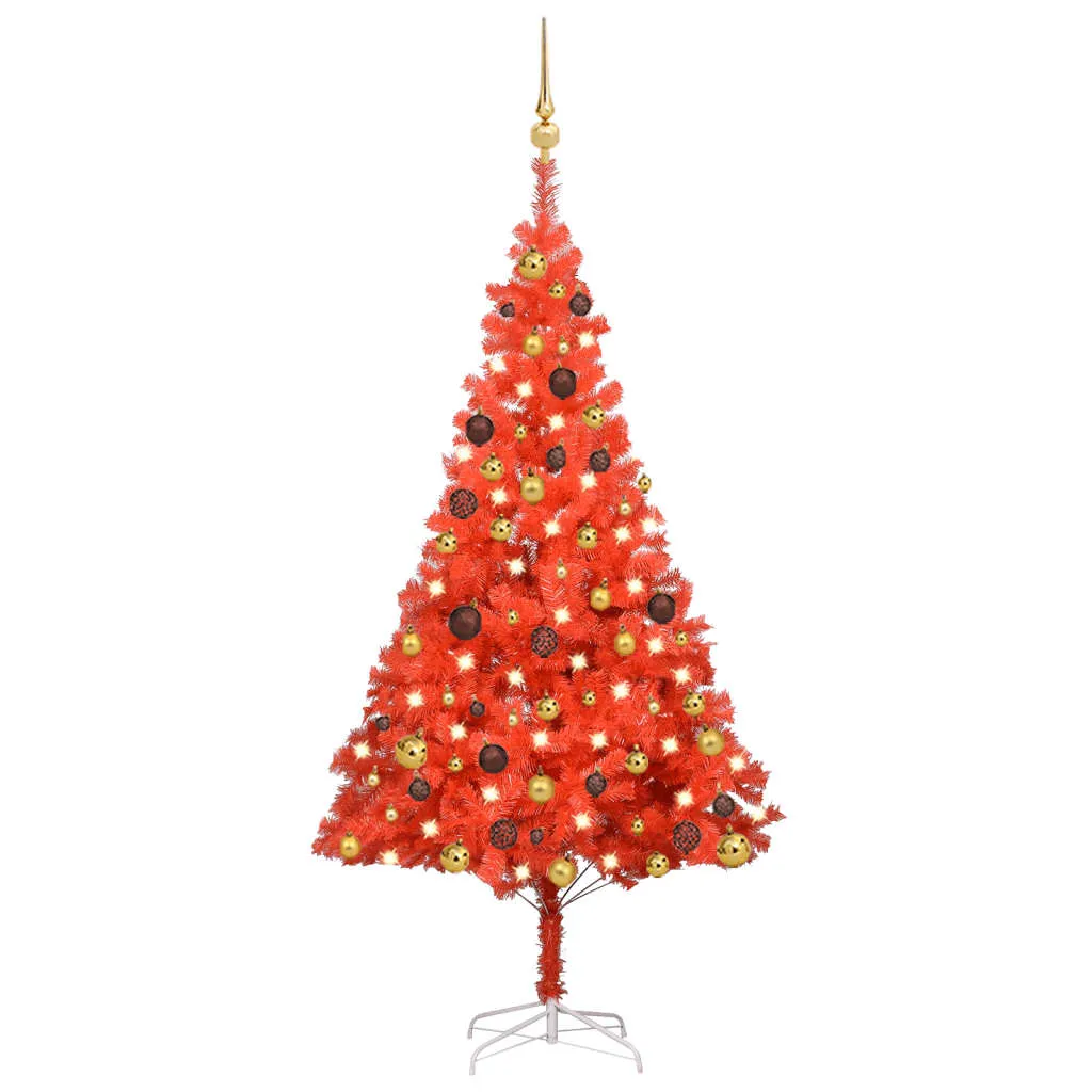 vidaXL Albero di Natale Preilluminato con Palline Rosso 150 cm PVC