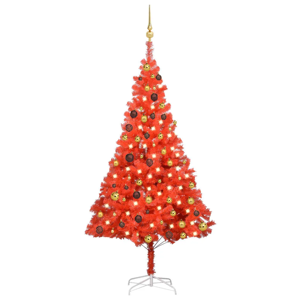 vidaXL Albero di Natale Preilluminato con Palline Rosso 180 cm PVC