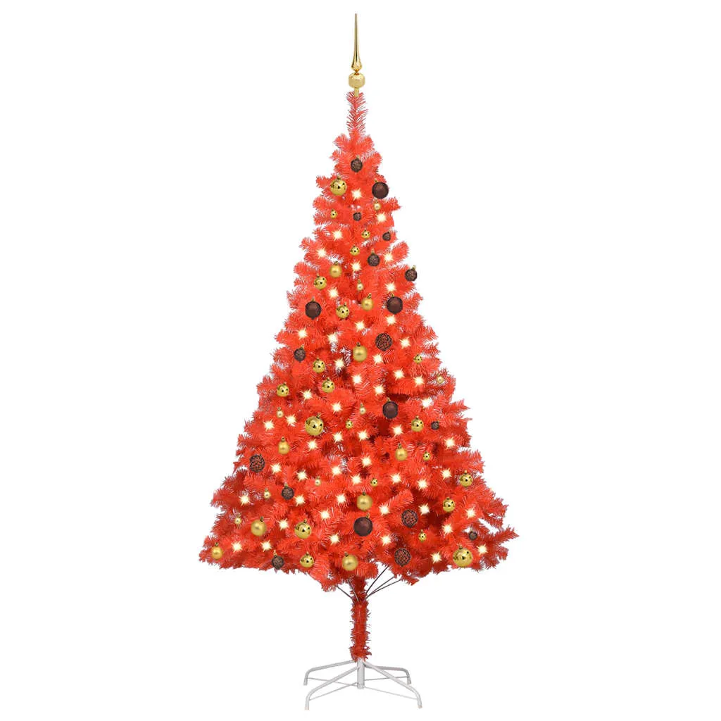 vidaXL Albero di Natale Preilluminato con Palline Rosso 210 cm PVC