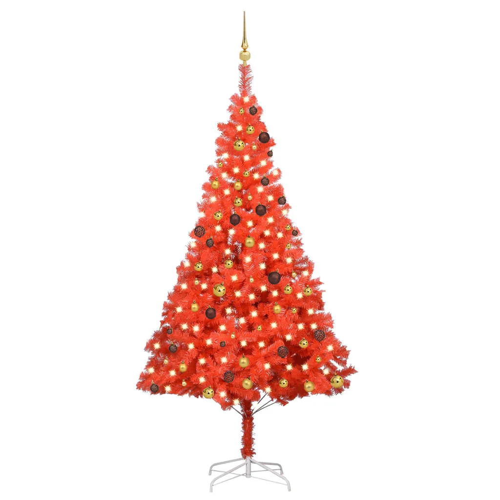 vidaXL Albero di Natale Preilluminato con Palline Rosso 240 cm PVC