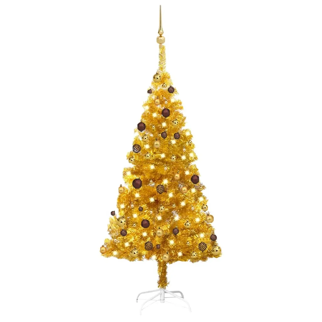 vidaXL Albero di Natale Preilluminato con Palline Oro 150 cm PET