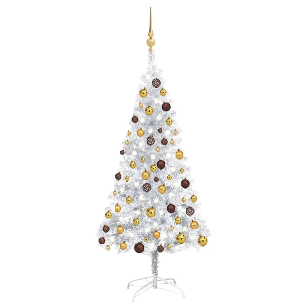 vidaXL Albero di Natale Preilluminato con Palline Argento 120 cm PET