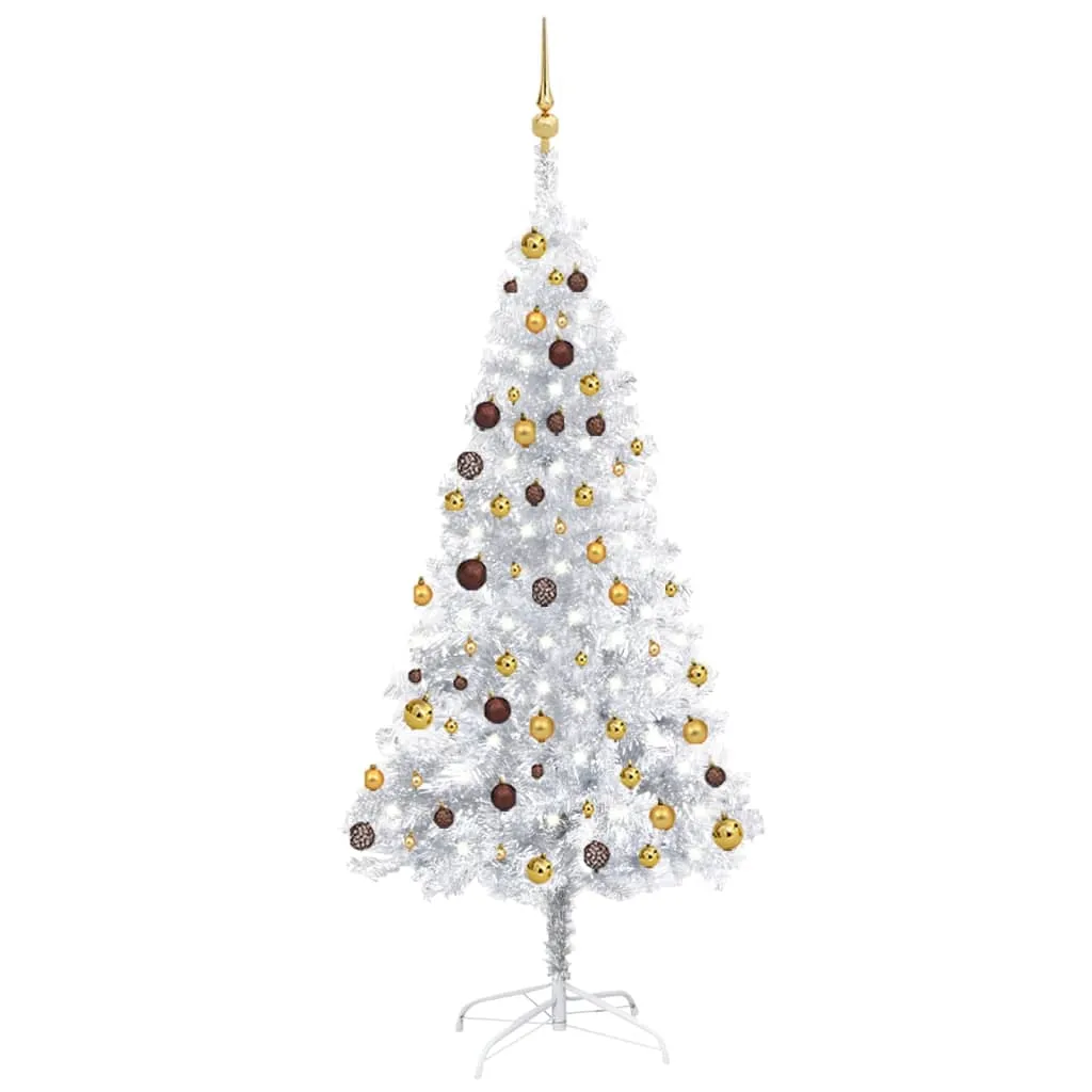 vidaXL Albero di Natale Preilluminato con Palline Argento 180 cm PET