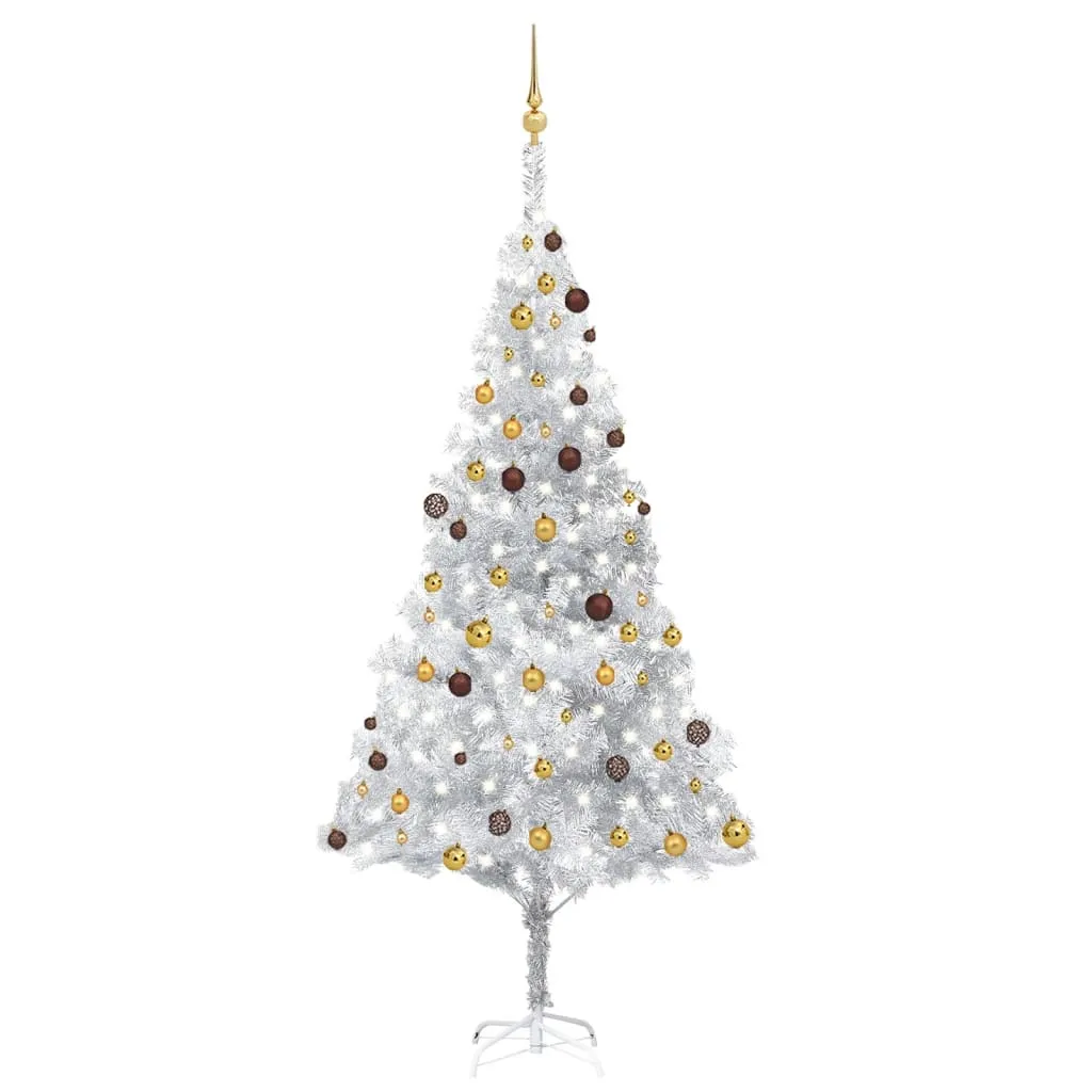 vidaXL Albero di Natale Preilluminato con Palline Argento 240 cm PET