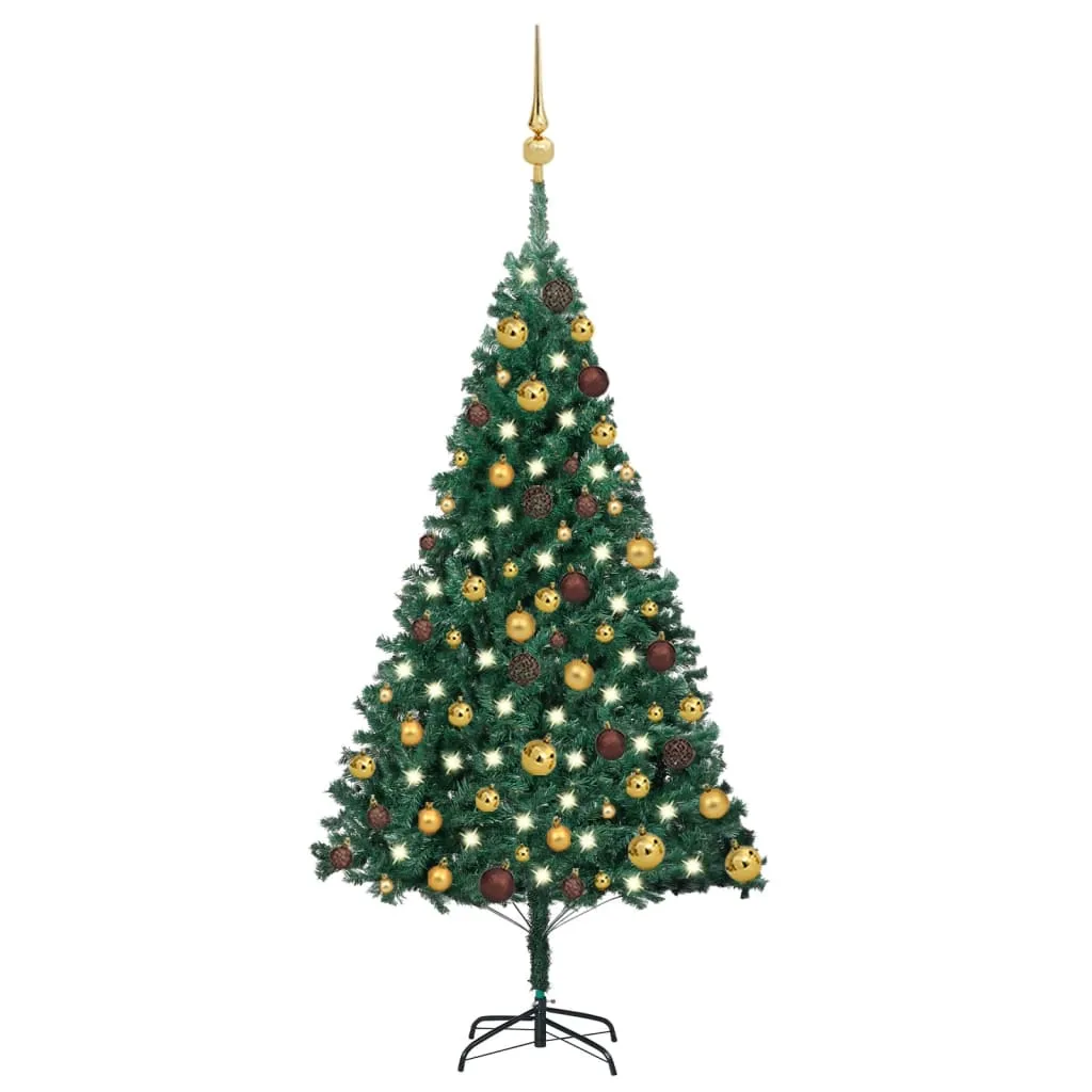 vidaXL Albero di Natale Preilluminato con Palline Verde 120 cm PVC