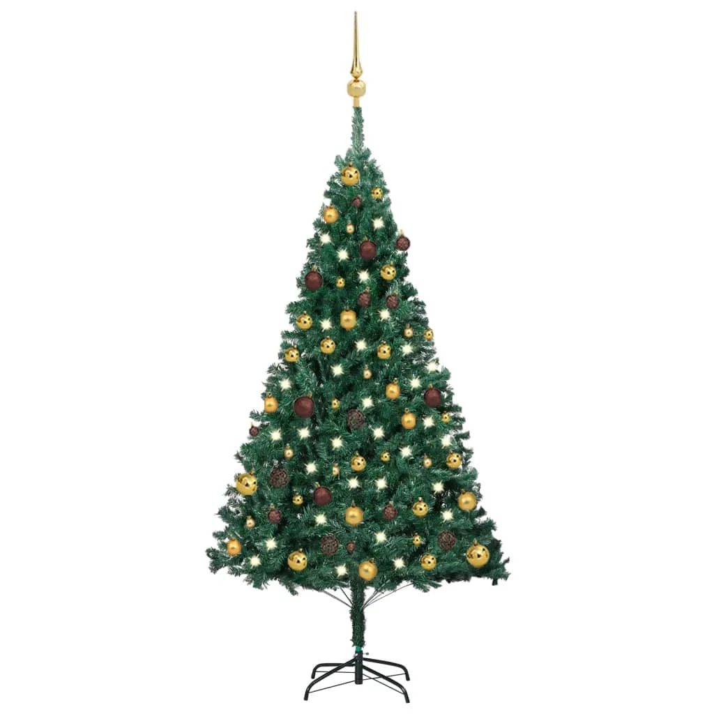 vidaXL Albero di Natale Preilluminato con Palline Verde 150 cm PVC