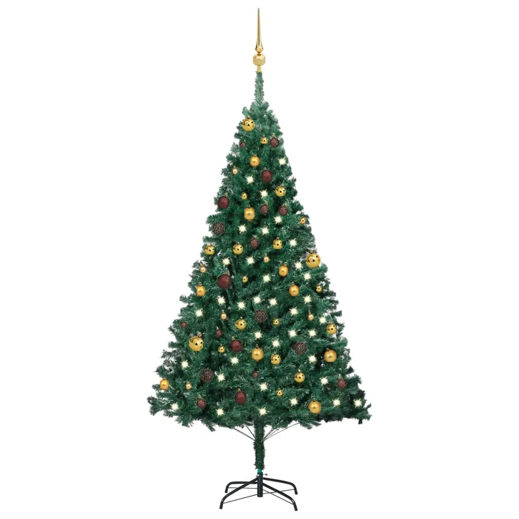 vidaXL Albero di Natale Preilluminato con Palline Verde 180 cm PVC