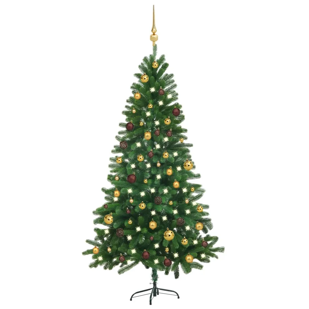 vidaXL Albero di Natale Preilluminato con Palline Verde 180 cm