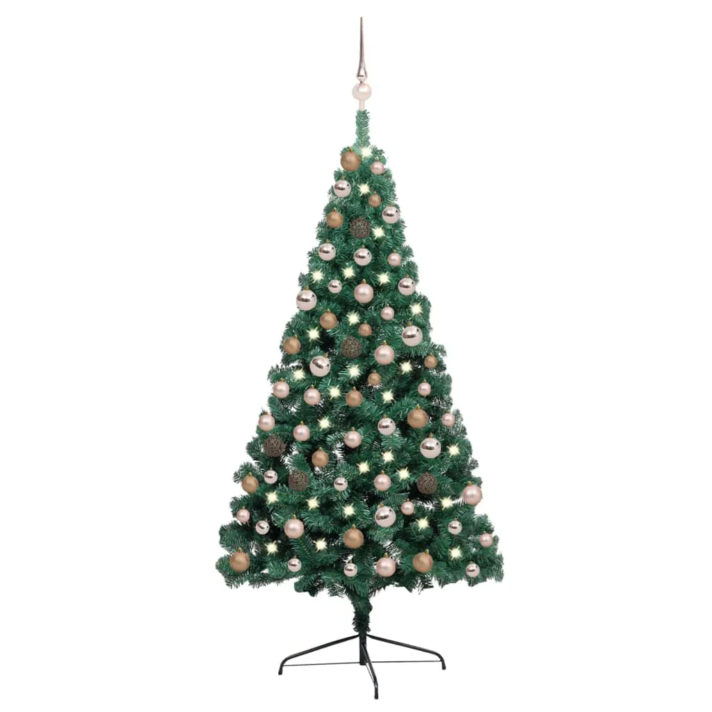 vidaXL Albero di Natale a Metà Preilluminato con Palline Verde 150 cm