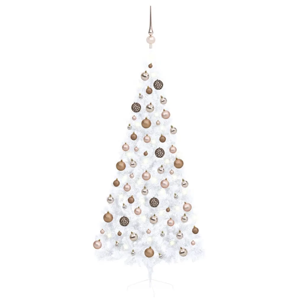 vidaXL Albero di Natale a Metà Preilluminato con Palline Bianco 180 cm