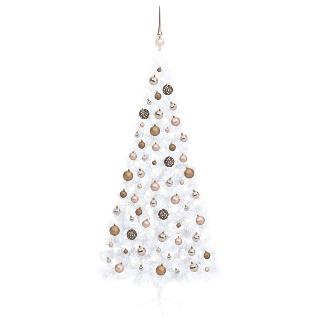 vidaXL Albero di Natale a Metà Preilluminato con Palline Bianco 240 cm