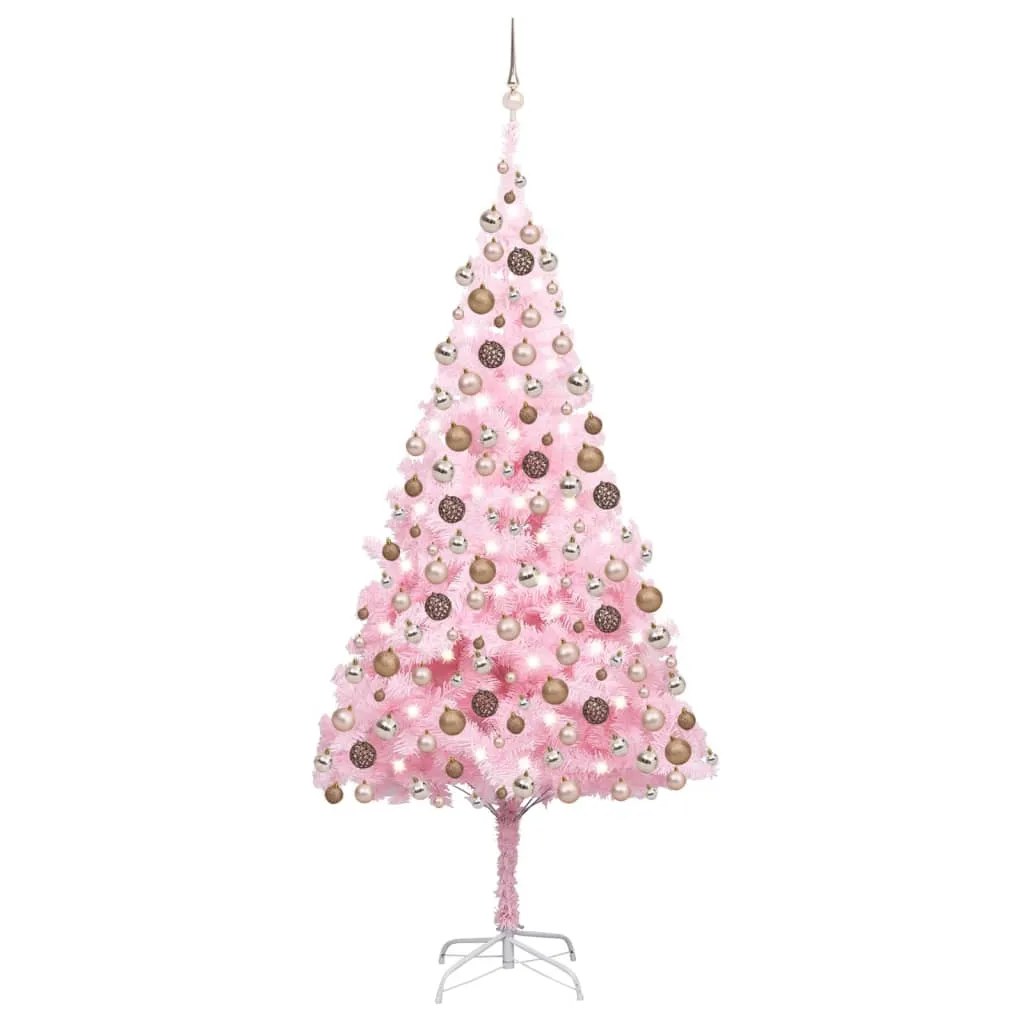 vidaXL Albero di Natale Preilluminato con Palline Rosa 210 cm PVC