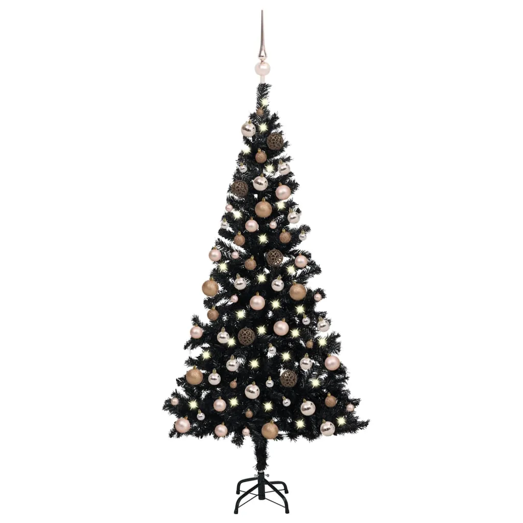 vidaXL Albero di Natale Preilluminato con Palline Nero 180 cm PVC