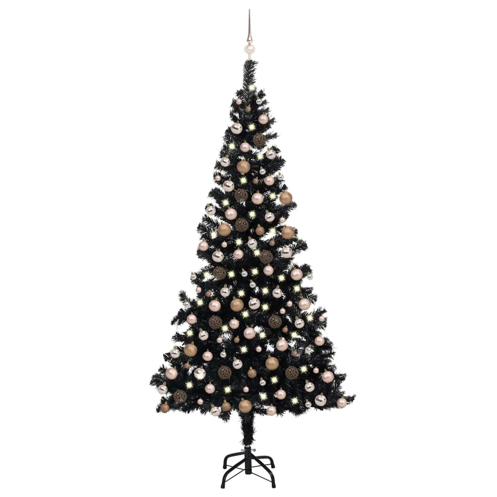 vidaXL Albero di Natale Preilluminato con Palline Nero 210 cm PVC