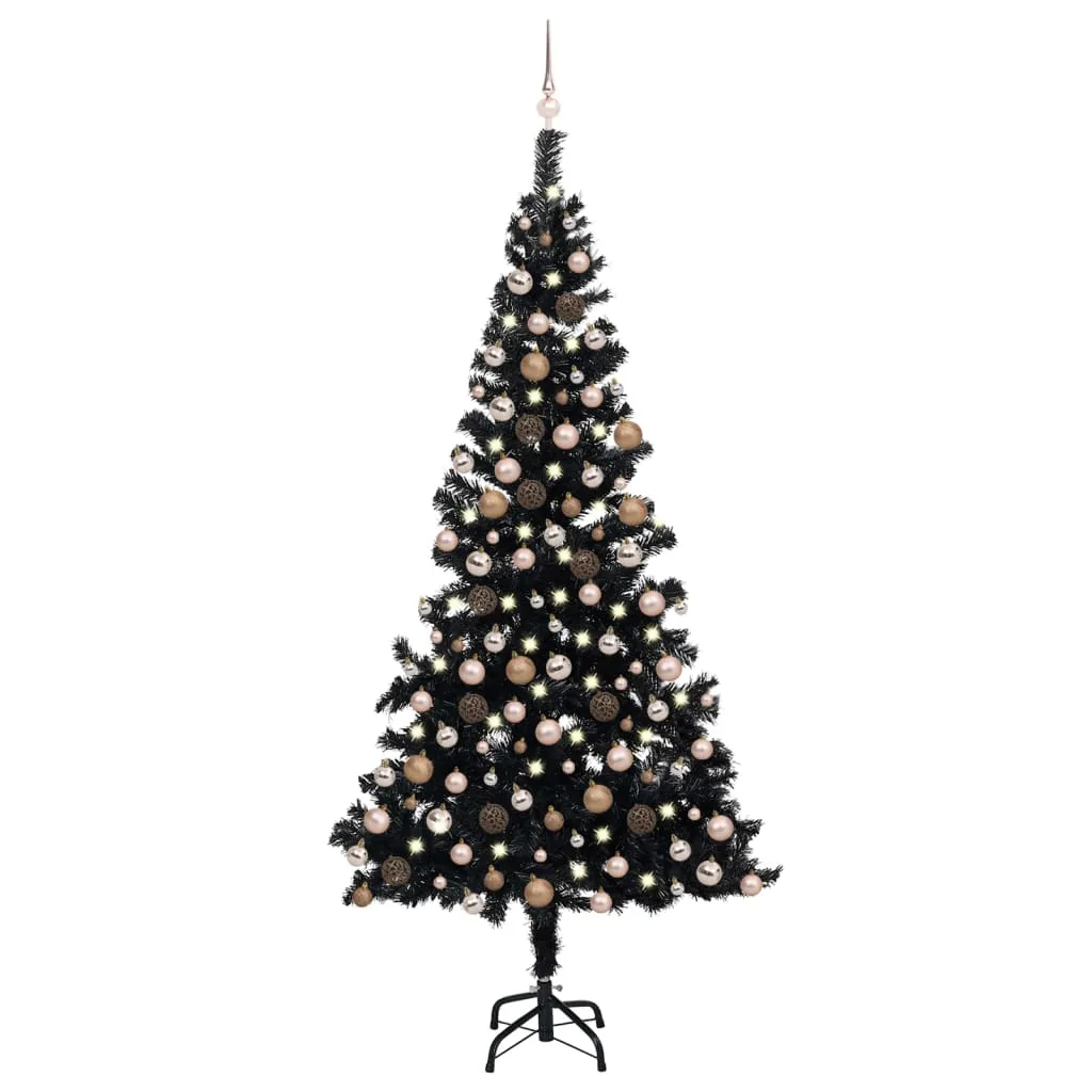 vidaXL Albero di Natale Preilluminato con Palline Nero 240 cm PVC