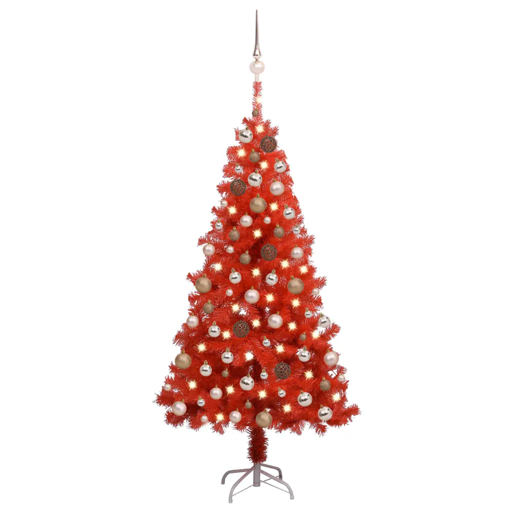 vidaXL Albero di Natale Preilluminato con Palline Rosso 120 cm PVC