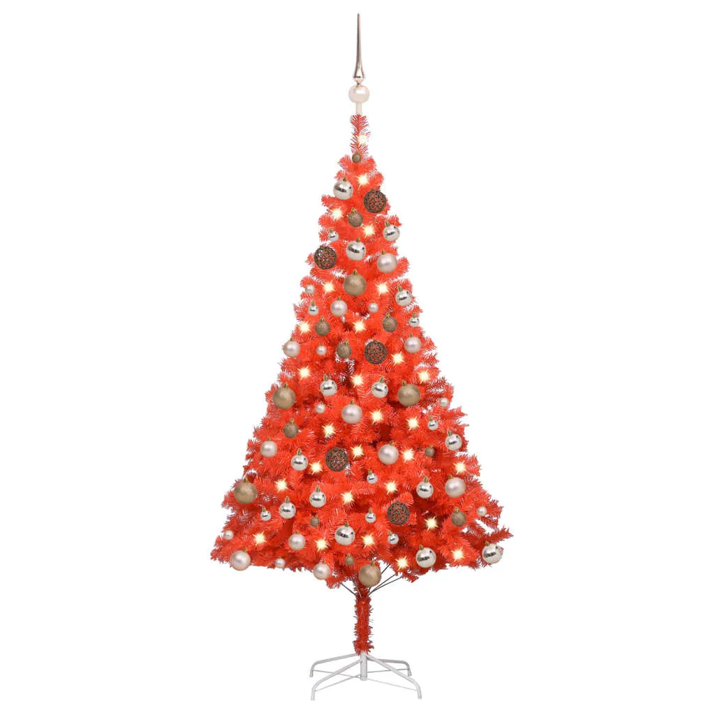 vidaXL Albero di Natale Preilluminato con Palline Rosso 180 cm PVC