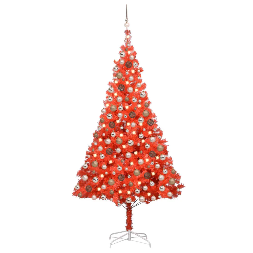 vidaXL Albero di Natale Preilluminato con Palline Rosso 210 cm PVC