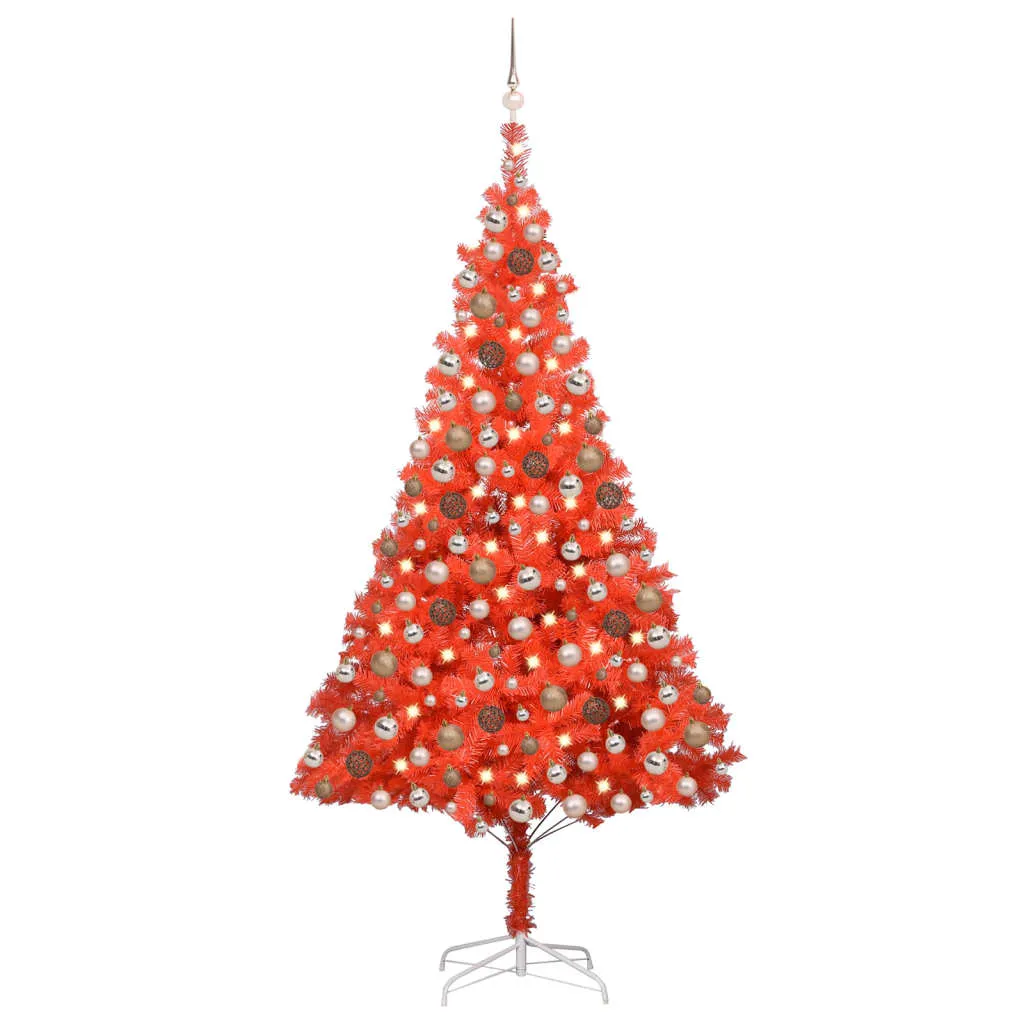 vidaXL Albero di Natale Preilluminato con Palline Rosso 240 cm PVC