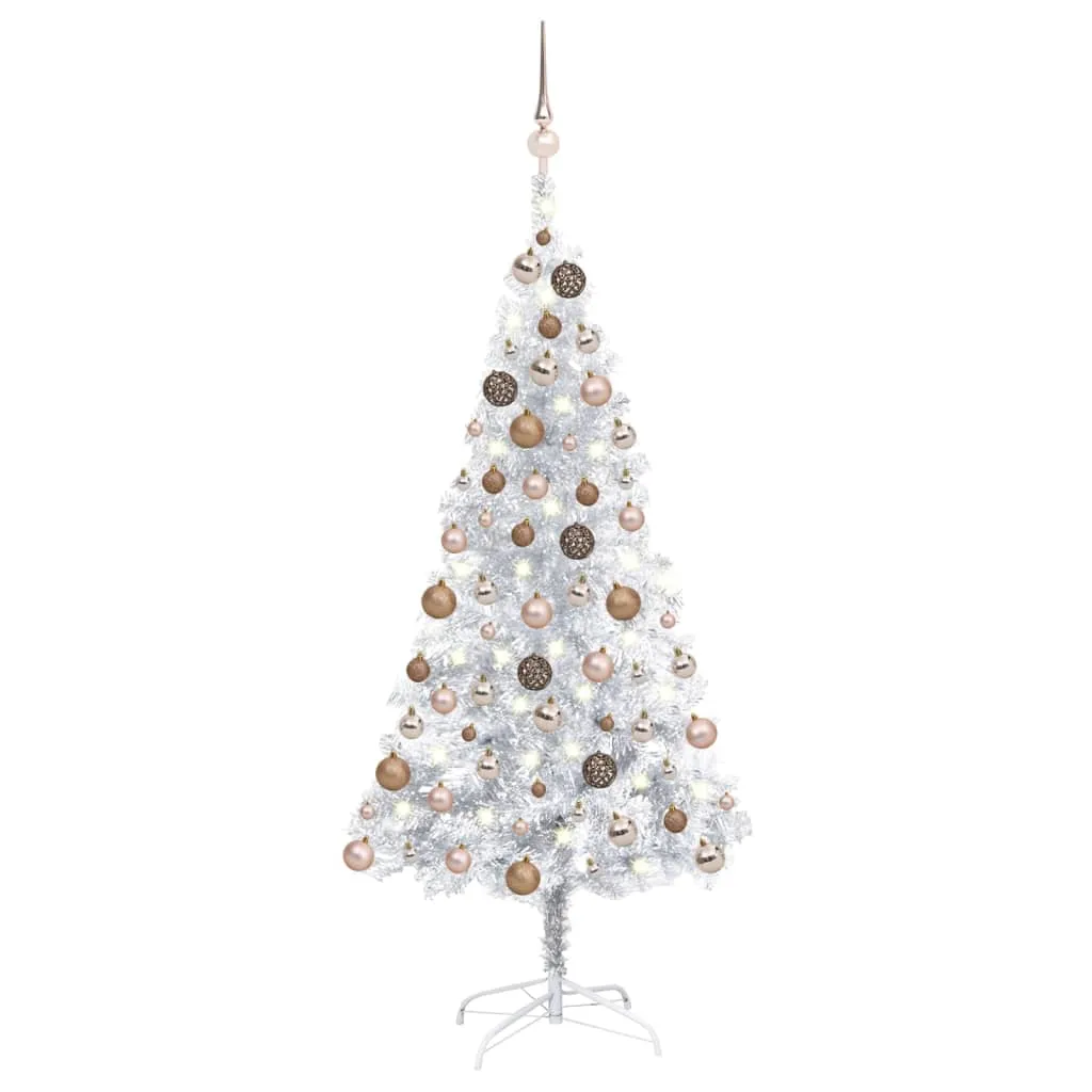 vidaXL Albero di Natale Preilluminato con Palline Argento 120 cm PET