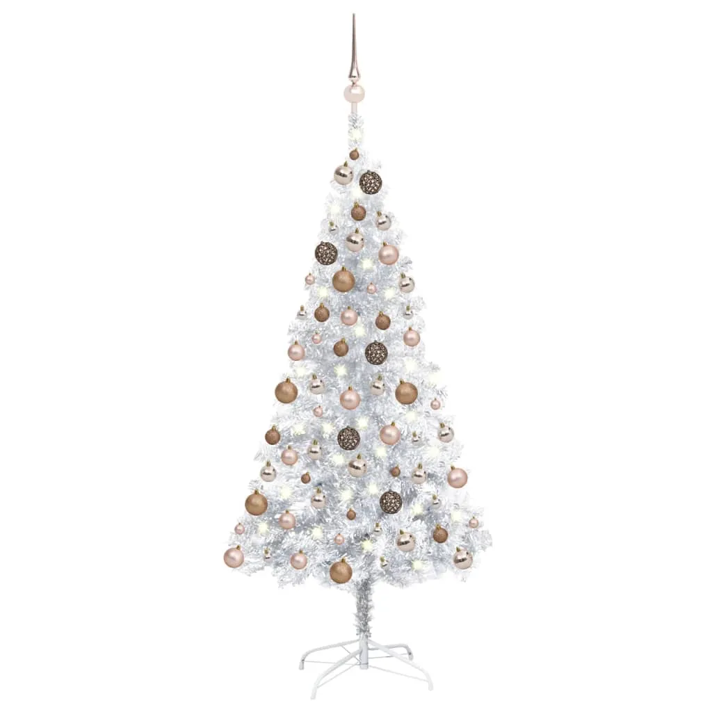 vidaXL Albero di Natale Preilluminato con Palline Argento 150 cm PET