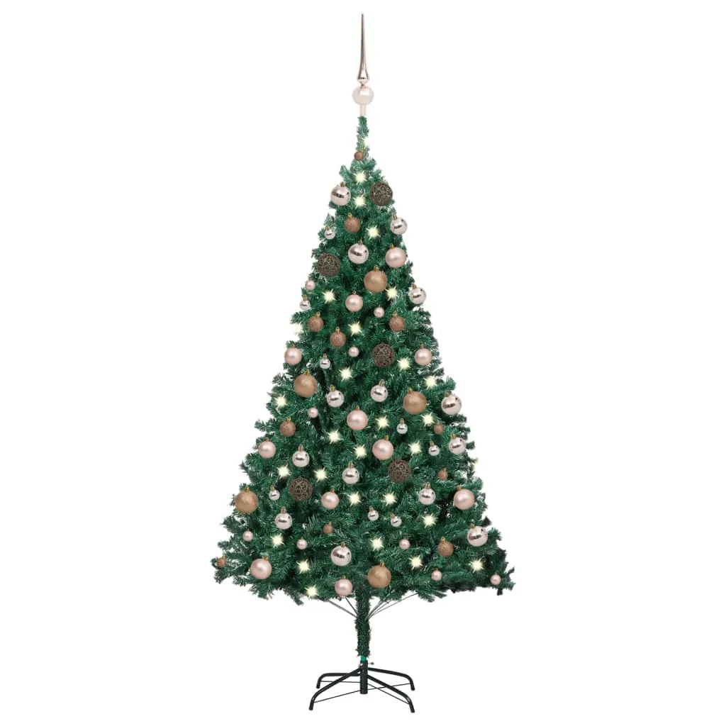 vidaXL Albero di Natale Preilluminato con Palline Verde 180 cm PVC