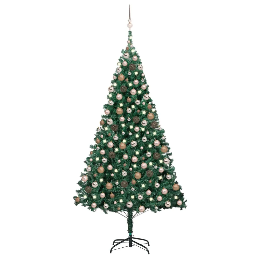 vidaXL Albero di Natale Preilluminato con Palline Verde 210 cm PVC