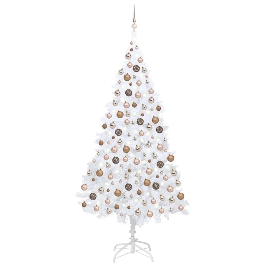 vidaXL Albero di Natale Preilluminato con Palline Bianco 210 cm PVC