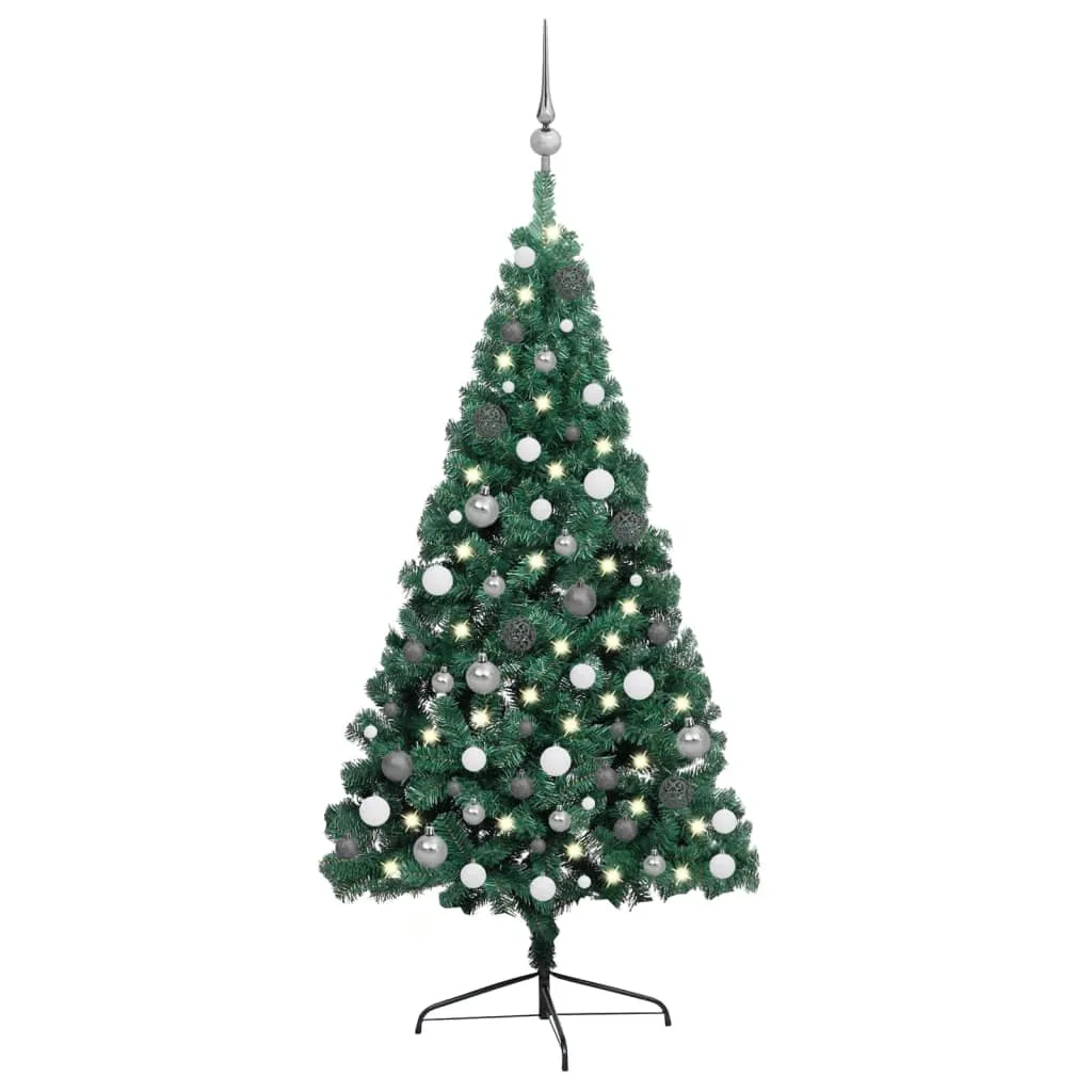 vidaXL Albero di Natale a Metà Preilluminato con Palline Verde 240 cm