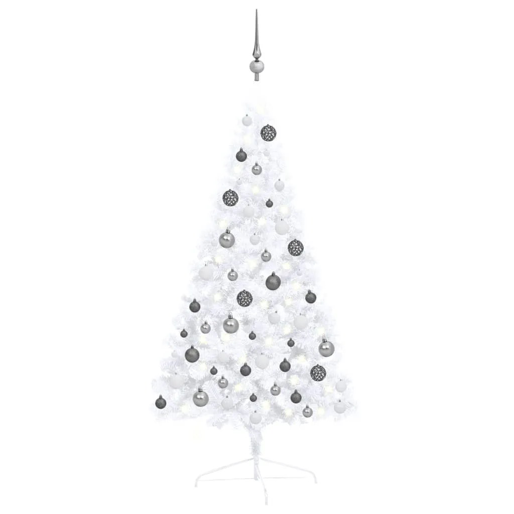 vidaXL Albero di Natale a Metà Preilluminato con Palline Bianco 120 cm