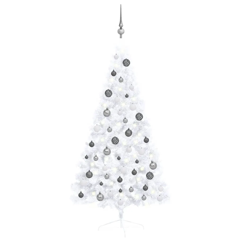 vidaXL Albero di Natale a Metà Preilluminato con Palline Bianco 150 cm