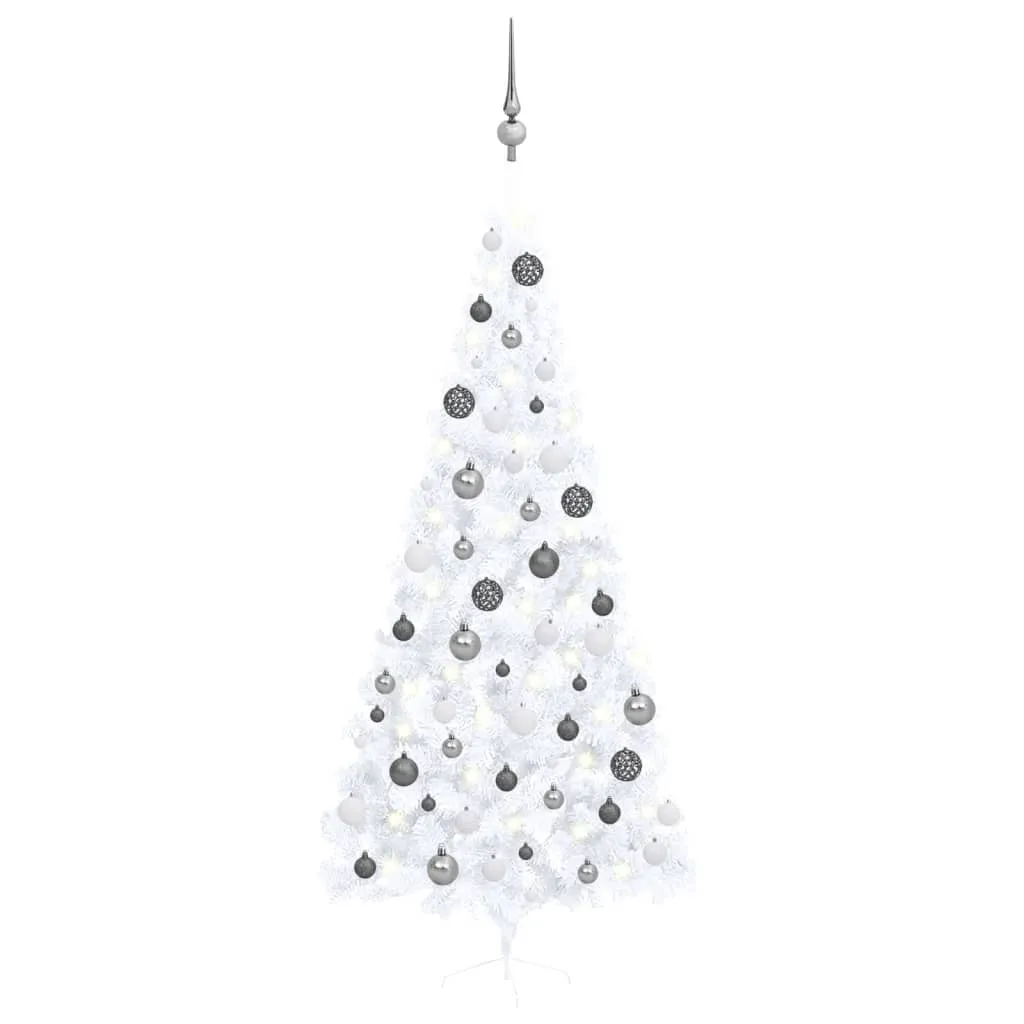 vidaXL Albero di Natale a Metà Preilluminato con Palline Bianco 240 cm