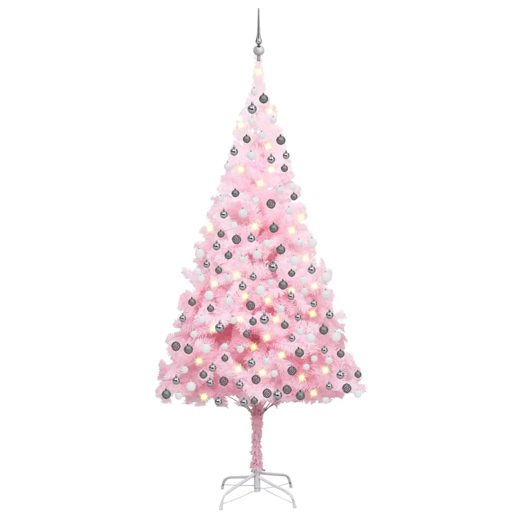 vidaXL Albero di Natale Preilluminato con Palline Rosa 210 cm PVC