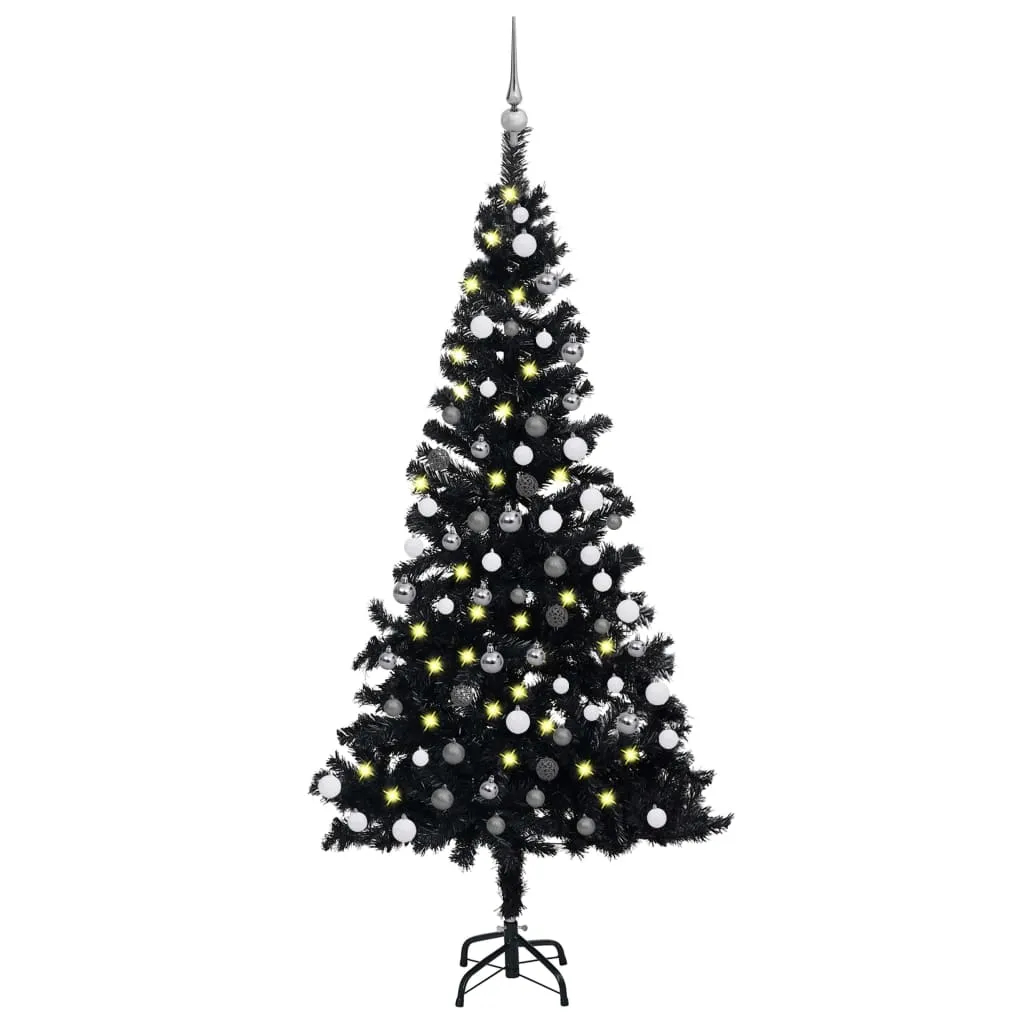 vidaXL Albero di Natale Preilluminato con Palline Nero 120 cm PVC