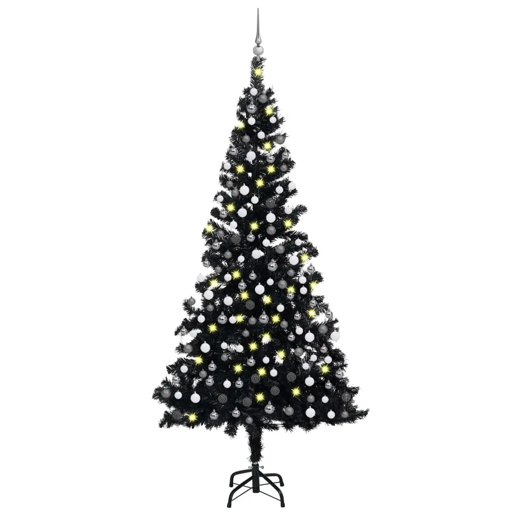 vidaXL Albero di Natale Preilluminato con Palline Nero 210 cm PVC