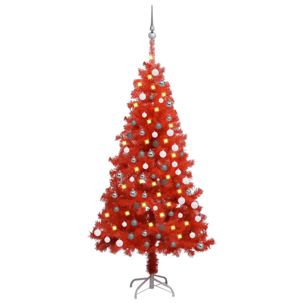 vidaXL Albero di Natale Preilluminato con Palline Rosso 120 cm PVC