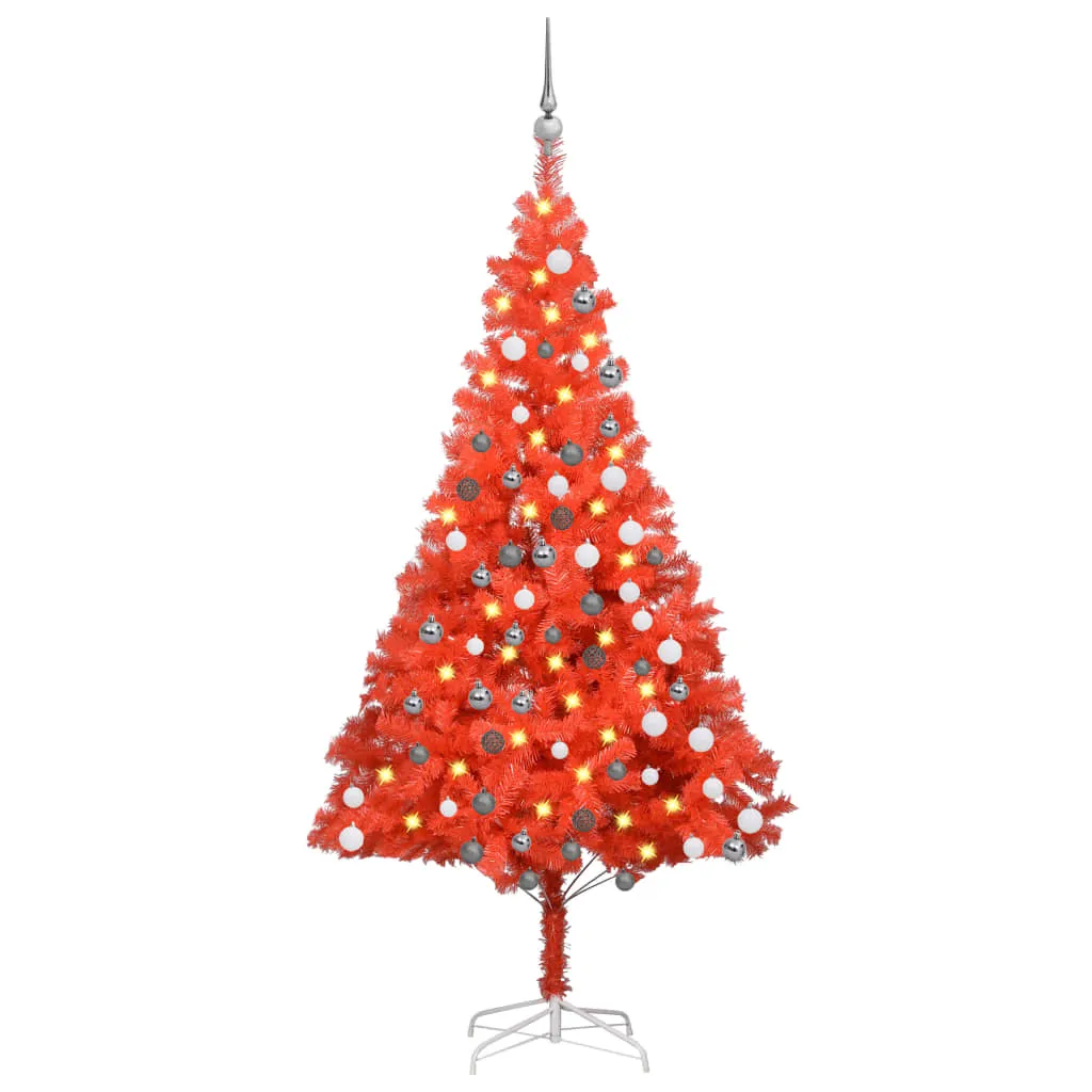 vidaXL Albero di Natale Preilluminato con Palline Rosso 180 cm PVC