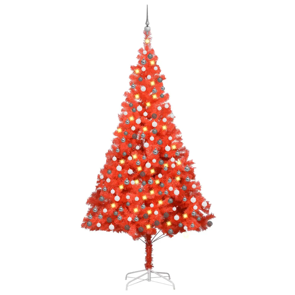 vidaXL Albero di Natale Preilluminato con Palline Rosso 210 cm PVC