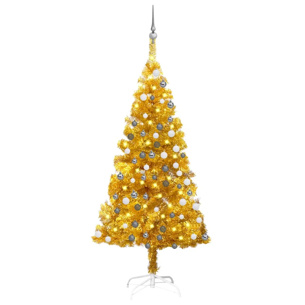 vidaXL Albero di Natale Preilluminato con Palline Oro 120 cm PET