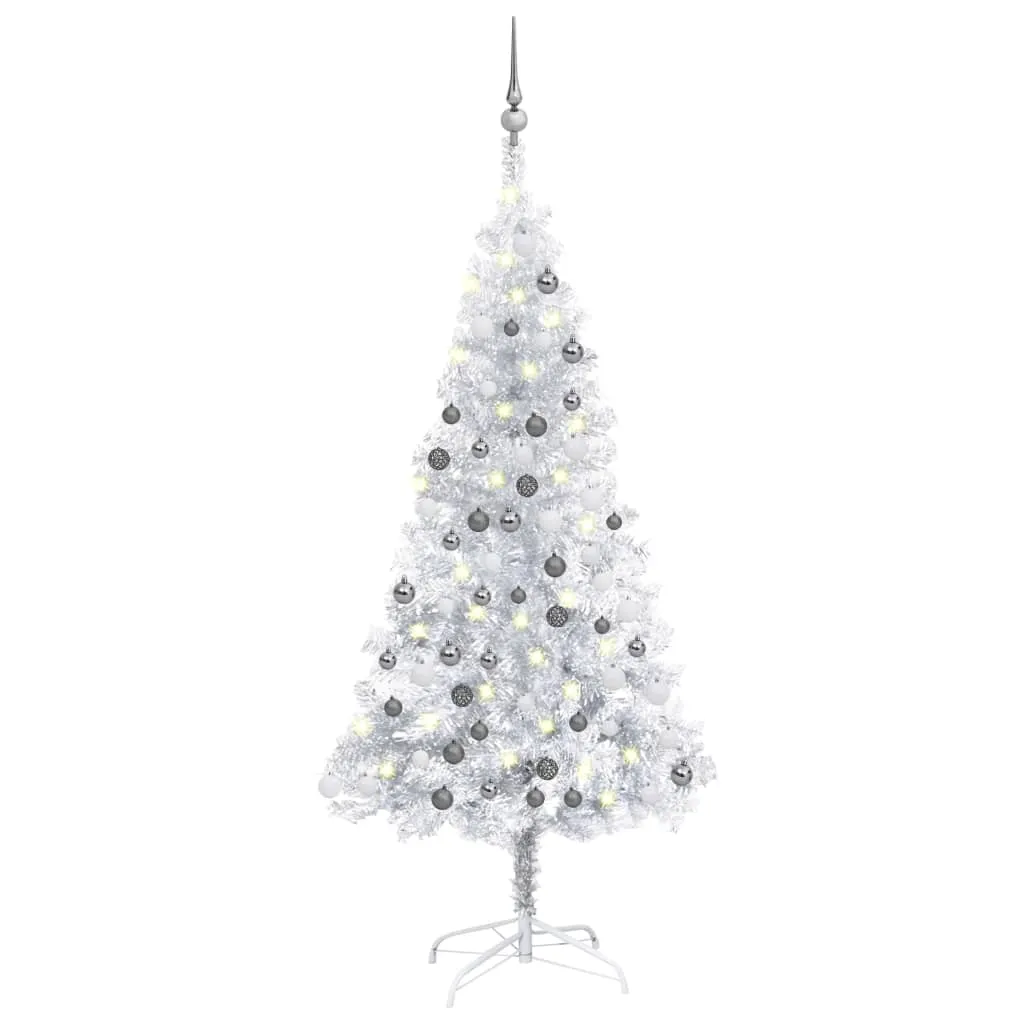 vidaXL Albero di Natale Preilluminato con Palline Argento 120 cm PET